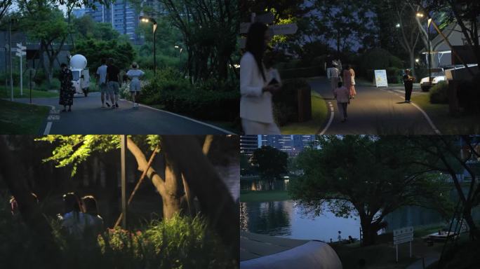 傍晚夜晚公园散步休闲生活视频素材