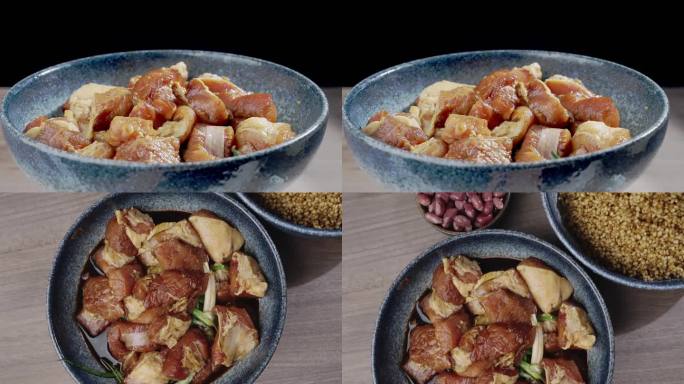 4k超清包粽子材料腌制肉块展示广告素材