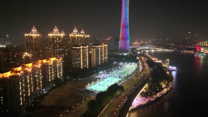 广州海珠区阅江西路猎德大桥夜晚夜景航拍广