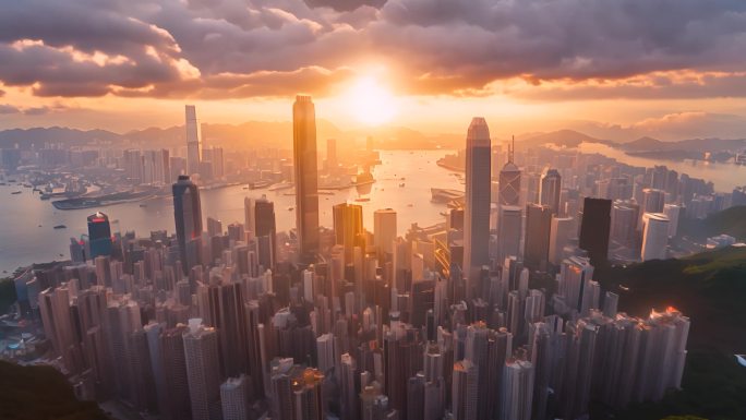 香港城市风景航拍延时夜景大湾区宣传片地标