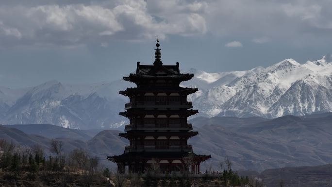 海东 乐都 朝阳山公园 朝阳阁 南山积雪