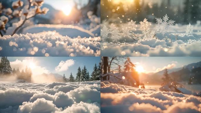 冬天雪花雪景下雪天冰晶雪花特写空镜头唯美