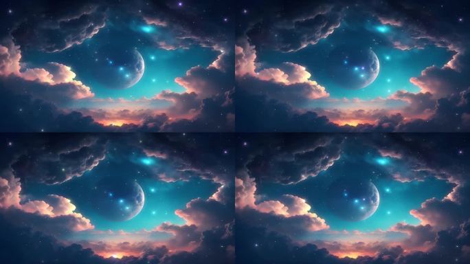 4K唯美梦幻星空星夜繁星天空云朵繁星背景
