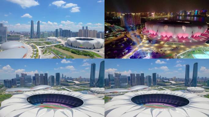 浙江杭州亚运会奥体中心航拍延时城市宣传片