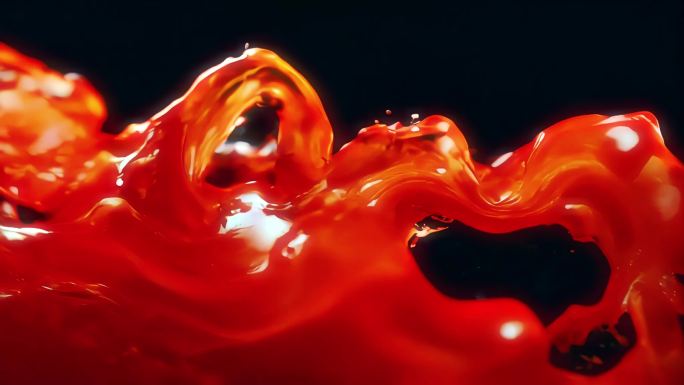 红色橘色番茄酱汁颜色颜料动态流动抽象动画