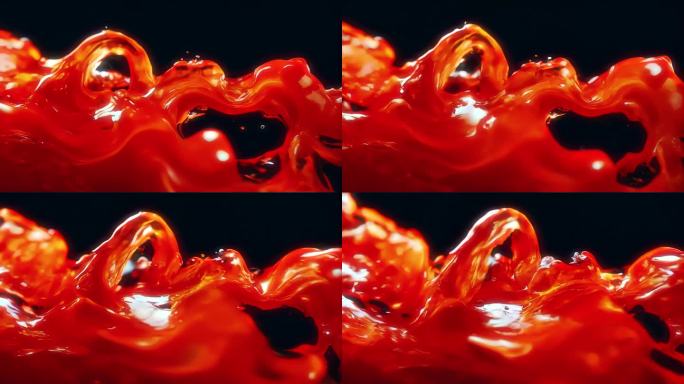 红色橘色番茄酱汁颜色颜料动态流动抽象动画