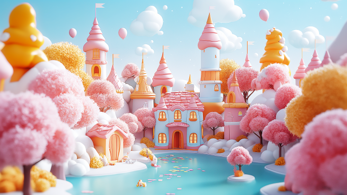 儿童节可爱的卡通六一梦幻动画城堡元素