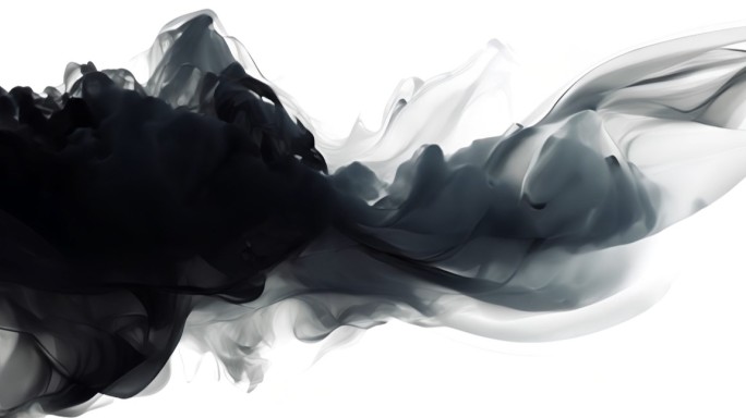 【宽屏】流动的黑色水墨、颜料和烟雾素材