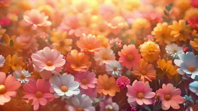 花田色彩斑斓阳光温暖活力绽放花朵花海