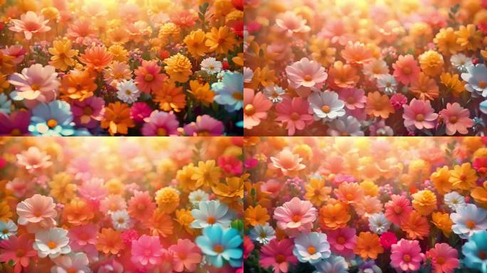 花田色彩斑斓阳光温暖活力绽放花朵花海