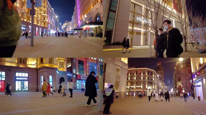 上海外滩夜晚春节南京路步行街夜景人流视频