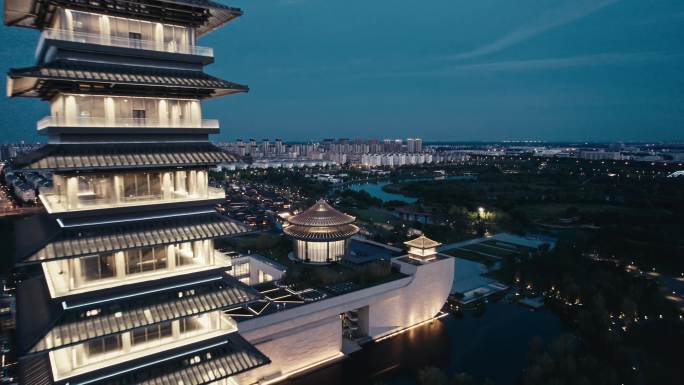 扬州大运河博物馆夜景航拍