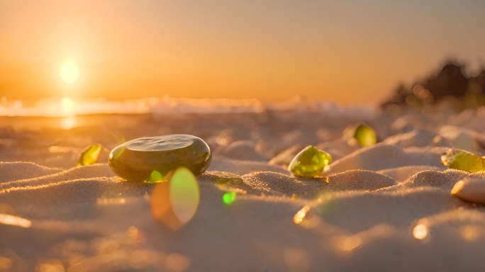 夕阳下海滩唯美玉石空镜