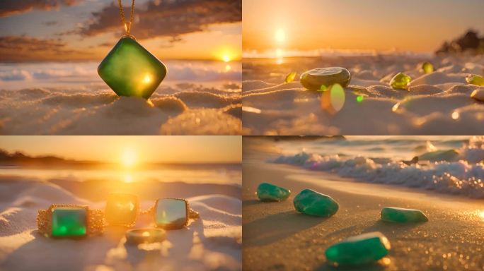 夕阳下海滩唯美玉石空镜