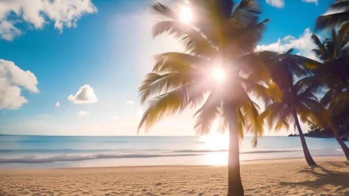 海滩椰子树风光