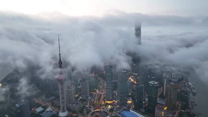 上海市航拍夜景蓝调4K素材