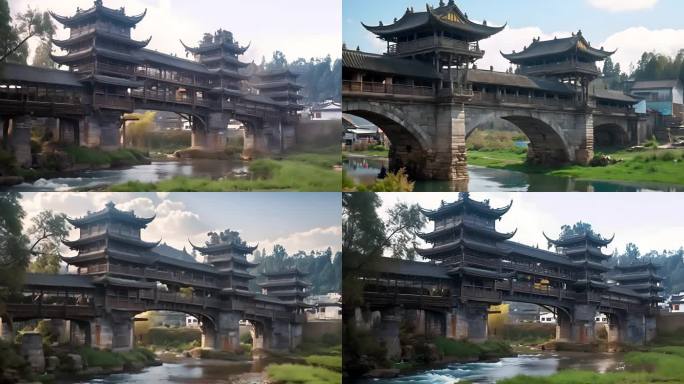侗族民族村落风雨桥特色建筑经典风光2