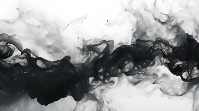流动的黑色水墨、颜料和烟雾素材