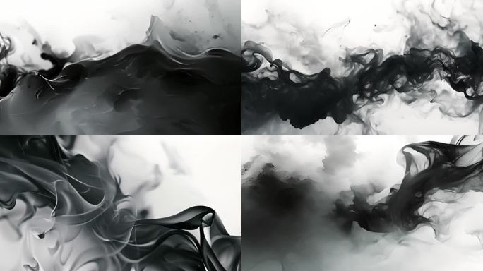 流动的黑色水墨、颜料和烟雾素材