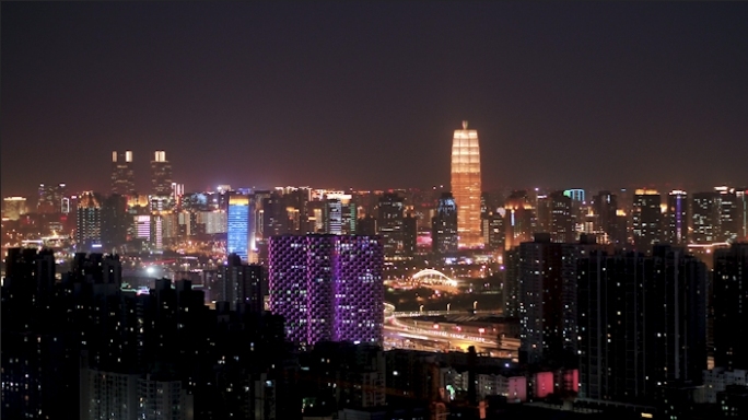实拍航拍郑州东区天际线大玉米城市夜景4K