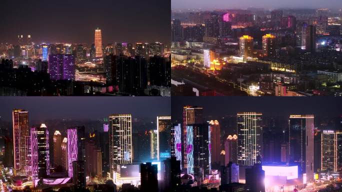 实拍航拍郑州东区天际线大玉米城市夜景4K