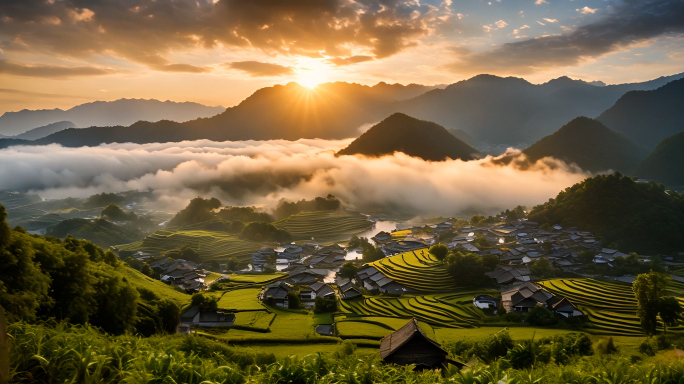 千户苗寨少数民族云海日出日落