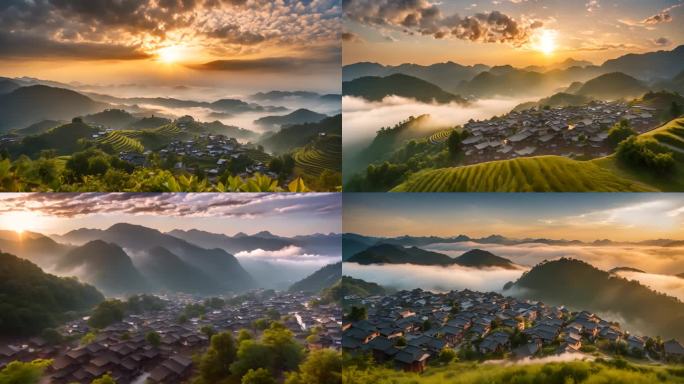 千户苗寨少数民族云海日出日落
