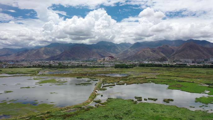 拉鲁湿地航拍   拉萨 西藏 布达拉宫