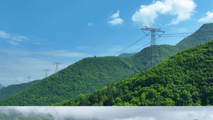 山区高压电塔航拍延时