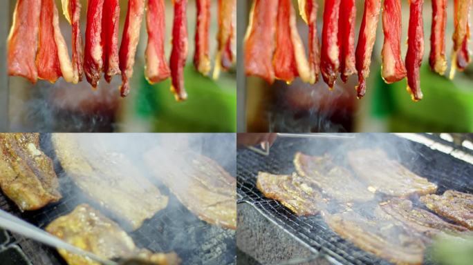 烧烤炭火烤肉熏腊肉