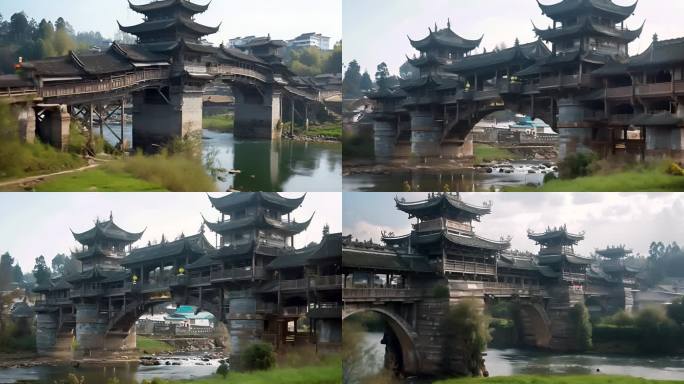 侗族民族村落风雨桥特色建筑经典风光