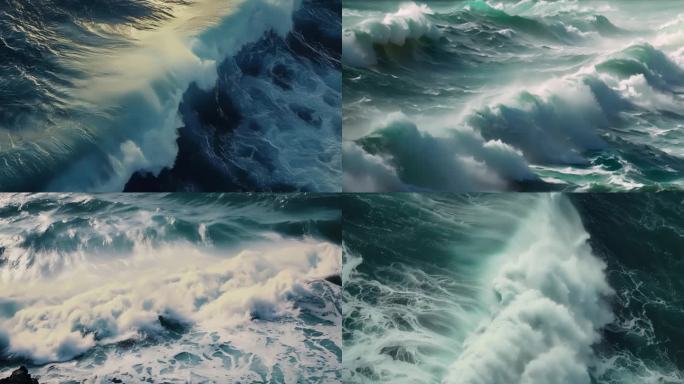 航拍巨大海浪拍打水岸