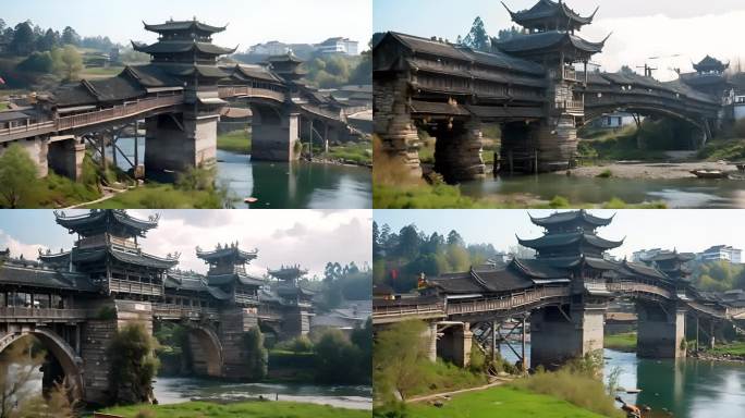 侗族侗寨桥梁传统建筑历史桥墩木制结构文化