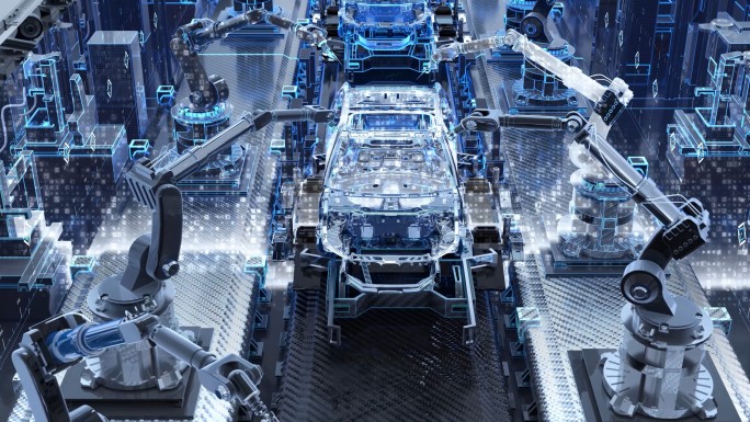 科技工厂汽车生产线车间虚拟现实转换