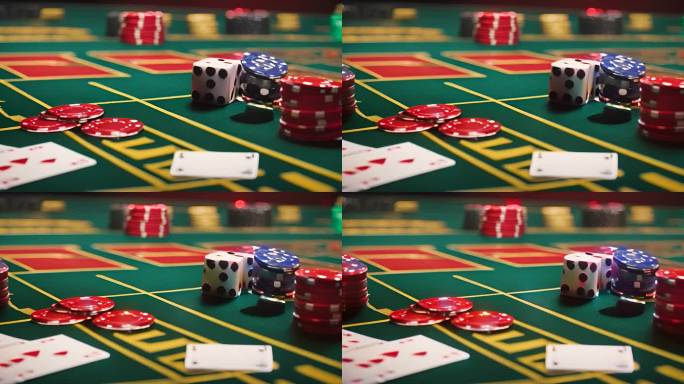 红色骰子在赌场桌上滚动