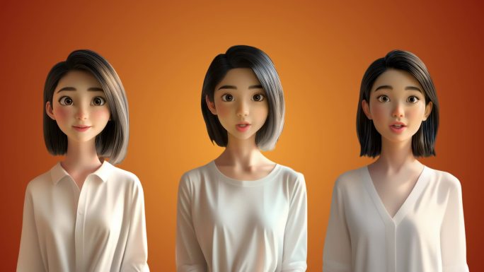 短发白衬衫三维卡通女主播女主持