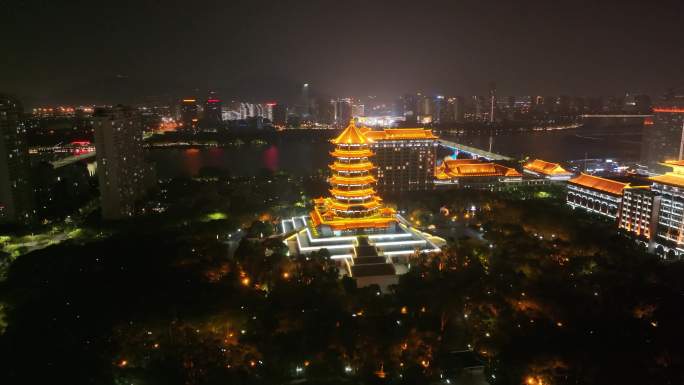 厦门集美区集美市民公园集美塔航拍夜晚夜景