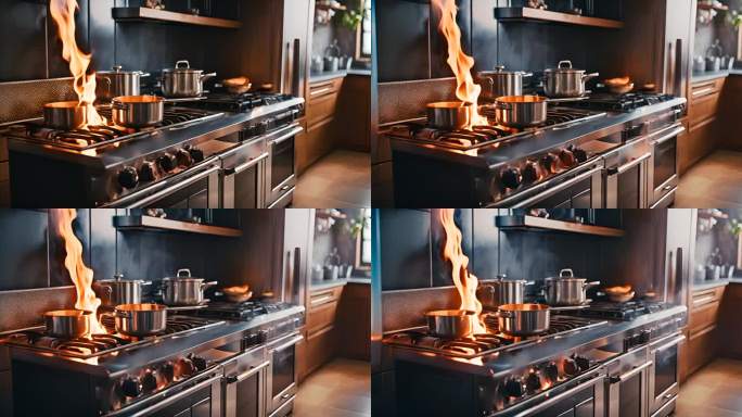 厨房灶台燃烧火苗火焰