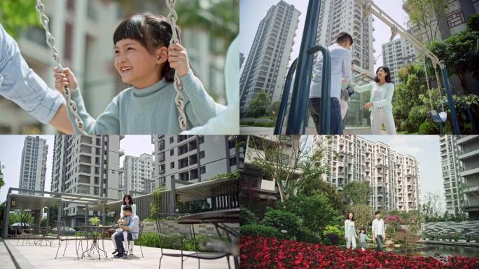 一家三口玩亲子耍幸福生活荡秋千