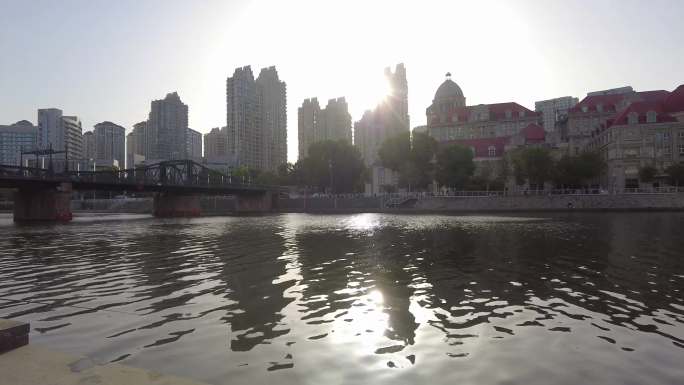 天津海河之滨天津市海河地标风光摩天大楼