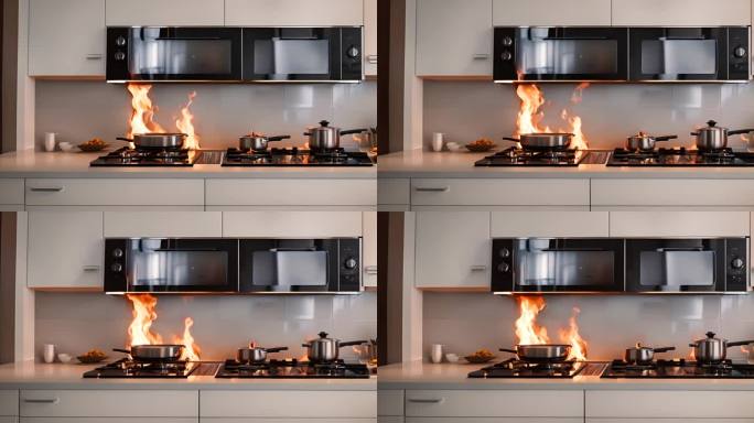 厨房灶台燃烧火苗火焰