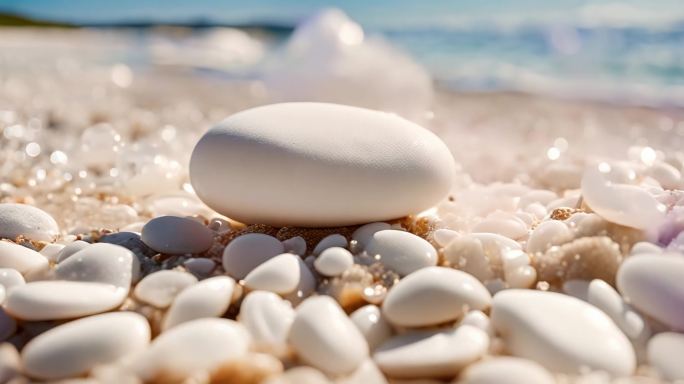 阳光沙滩 鹅卵石 透明玻璃 海水