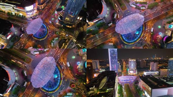 上海市杨浦区商圈五角场广场夜晚夜景城市车