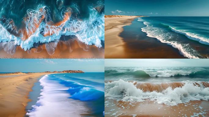 海边沙滩海浪特写ai素材原创唯美海洋巨浪