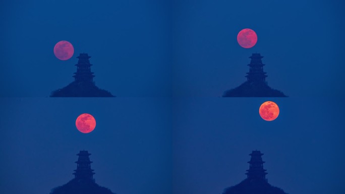 红色月亮从定都阁升起