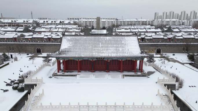 大雪过后的天津津南区小站镇小站练兵园航拍