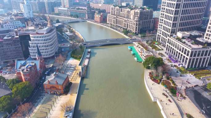 上海苏州河航拍四川路桥乍浦路桥