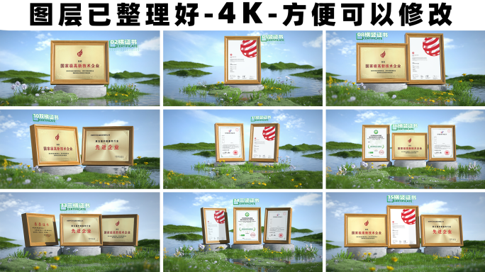 16种组合绿色植物三维证书展示4K