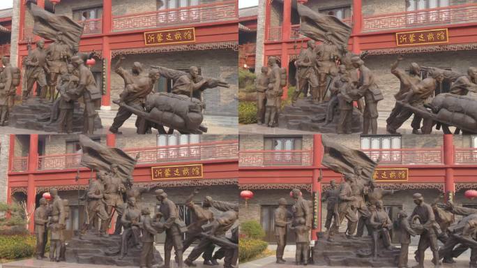 沂蒙支前馆雕塑 4K航拍素材