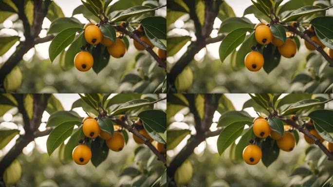 枝头上丰收的杏子枇杷果实食物